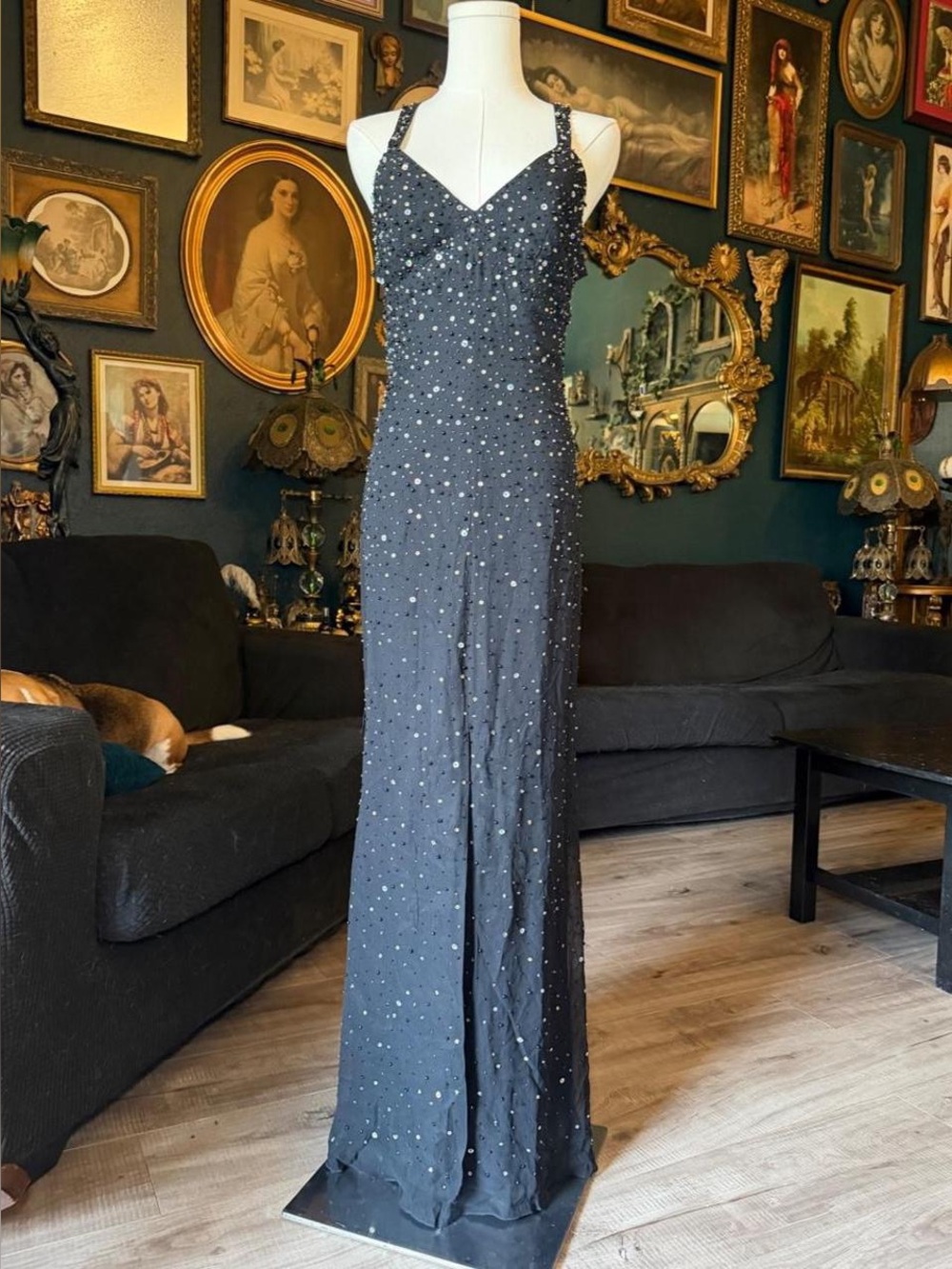 Vintage Y2K Cicci USA 100% Silk Beaded Maxi Gown